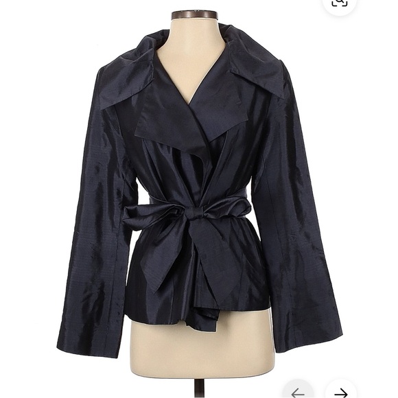 Tangerine Jill Short Trench Coat Jacket Navy 100% Silk - Picture 1 of 5